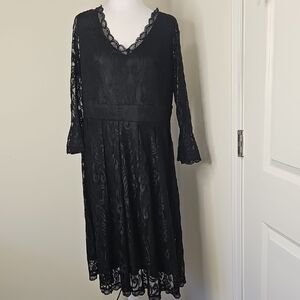 Angvns Women's Chic‎ Black Lace Long Sleeve Dress Size XL